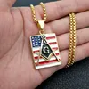 Mens Rvs 18K Goud Zilver Kleurrijke Epoxy Emaille Verenigde Staten Amerikaanse Vlag Masonic Hangers Vrijmetselarij Mason Logo Gegraveerd