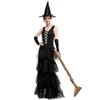 Fashion-Gothic Halloween Klänning Kostym Sexig Häxa Vampyr Kostym Kvinnor Svart Masquerade Party Ghost Cosplay Klänning + Hat + Armband