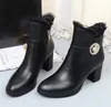 Classic Brand Womens High Heel 7cm Snow Winter Ankel Boots Runda Toes Martin Square Heel Short Cow Leather Lace Booties SZ35-40