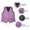Fast Shipping Men's Purple Pink Paisley Silk Jacquard Waistcoat Vest Bow Tie Pocket Square Cufflinks Set Fashion Party Wedding MJ-0111