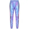 Rue fille mode Laser holographique pantalons longs taille haute pantalon ample Hip Pop décontracté taille élastique pantalon Cool Streetwear