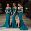 Afrikaanse Hunter Green Sexy Zeemeermin Bruidsmeisjes Jurken Off-shoulder Hoge Split Side Lange Avondjurken Plus Size Bruidsmeisje Prom 272m