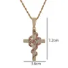 Iced Out Colorful Snake with Cross Pendant Tennis Chain Necklace Gold Color Cubic Zirconia Men Hip hopJewelry339c