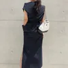 Chicever 2018 Sommarklänning för kvinnor Sexig Slash Neck Big Pocket Waist Lace Up Hem Split Slim Dresses Kvinna Koreansk Fashion Tide Gmx190708