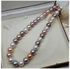 Classic 9-10mm Natural South Sea White Pink Purple Pearl Necklace 19 Inch 14k Gold