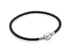 Kobiet 925 Sterling Silver Real Black Double Layer Skórzany Bransoletka Fit Pan Charms Koraliki Biżuteria Mężczyźni Męskie Bransoletki Bransoletki W248