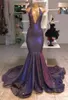 Halter Sequins Mermaid Long Prom Dresses 2020 Sexy Ruched Backless Sweep Train Formal Party Evening Gowns BC1320