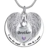 Angel Wing Memorial Keepsake Ashes Urn Pendant Birthstone crystal Necklace, i used to be his angle, now he's mine -for Brother