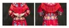 Oosterse Aziatische bruid schoonheid Chinese traditionele trouwjurk dames rode bloemen lange mouwen Chinese cheongsam robe jurk tv film kostuum