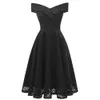 Women Sexy Elegant Party Dresses Off Shoulder Sleeveless Cut Out Lace Dress Vintage Swing Tunic Pin Up Dress Summer