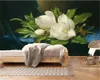 Carta da parati 3D per la casa Bellissimi fiori bianchi pieni di profumo nella stanza Carta da parati murale in seta con decorazione interna calda personalizzata