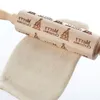 Jul Embossing Wood Rolling Pin Reindeer Snowflake Xmas Tree Flour Stick Roller Cookie Pastry Dough Roller Kök verktyg