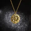 You are My Sunshine Sunflower Necklaces For Women Gold Open Locket Pendant Long Chain Fashion Inspirational Jewelry Gift