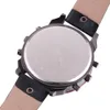 Armbandsur 5,5 cm Big Face Quartz Watch For Herr Dual Times Date Herr Armbandsur Man Svart Läder Vattentät Relogio Masculino1