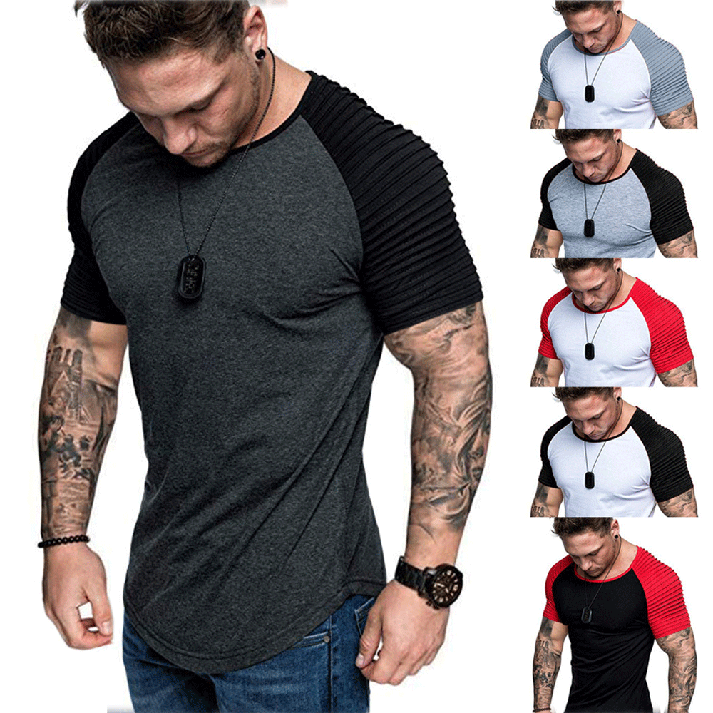 Homens Moda Verão Camiseta Patchwork Roupas Homens Slim Fit O Pescoço Camisas de Manga Curta Músculo Masculino Algodão Tee Tops Plus Size