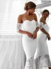 White Sweetheart Mermaid Bridesmaid Dresses Short Sleeves Hi-Lo Maid Of Honor Dresses Lace Appliques Zipper Back Wedding Guest Dresses