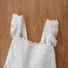 1-6Y лето 2 шт Дети Baby Girl одежда Set NO Рукав Белый жилет Tops и Полосатый Wide Leg Pant малышей Девочки Одежда