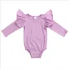 Nyfödda Rompers Baby Girls Fly Sleeve Jumpsuits Kids Solid Floral Onesies Spädbarn Casual Långärmad Bodysuit Triangel Klättring Byxor B7569