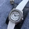 New 35.2mm 5067A-025 Blue Dial Swiss Quartz Womens Watch Silver Case Diamond Bezel Blue Rubber Fashion Lady Watches hello_watch