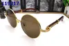 Vintage-Mode-Büffelhorn-Sonnenbrille für Herren, vollrandlos, klare Linse, Büffelhorn-Brille, Gold-Silber-Holzrahmen, Herren-Sonnenbrille, Gafas