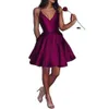 V Neck Satin Short Homecoming Dresses Sexy Spaghetti Straps A Line Knee Length Formal Party Gowns Short Prom Dresses BM04485816682