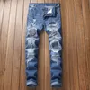 Men's Jeans Mens Fashion Pants Hole Light Blue Slim Motorcycle Ripped Washed Denim Trousers Long Pencil