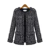 Kadın Ekose Ceket Giyim 2020 Kadın Moda Ceket Sonbahar Kış İnce Siyah Kareli Tweed Rahat T200111