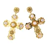 Retro Big Cross Earrings for Women Long Cross Earrings Vintage Rhinestones Flower Drop Earring Fashion Jewelry