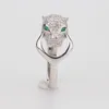 Hot Koop Mode Dame Messing Volledige Diamant Groene Ogen Zirkoon Leopard Hoofd 18K Gold Wedding Engagement Rings Size6-9