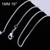 Bulk 1MM 925 sterling Silver Boxkedjor Chokerhalsband För kvinnor Män Smyckeshängetillverkning 16 18 20 22 24 tum