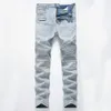 Designer di jeans leggeri piegati maschili da uomo pantaloni lunghi con buchi in aumento a medio dimensione dritta 28-40 solido di alta qualità