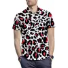 Röd leopardtryck skjortor för män sommar mode kort ärm tees enstaka bröst andas smala passform m-2xl