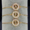 Zirconia cúbica 26 alfabeto letra encanto pulseras geométrico cobre a-q cadena inicial enlace pulseras para mujeres hombres joyería