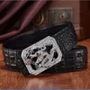 Ceinture en cuir de crocodile pour hommes, marron, marron, mode luxe, diamants scintillants, dragon 3d, boucle lisse, 125cm, 12 modèles