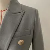 Yeni Stil Premium Blazer En Kaliteli Orijinal Tasarım kadın Çift Göğüslü Blazer Ince Ceket Metal Tokaları Gri Blazer Dış Giyim Coat