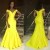 노란 이브닝 드레스 2019 롱 오프 라인 숄더 파티 드레스 등이없는 층 길이 댄스 파티 가운 특별 행사 드레스