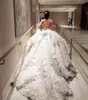 Arabic Ball Gown Wedding Dresses Floral Lace Handmade Flowers Plus Size Bridal Gowns Plunging V Neck See Through Back Vestidos AL3512