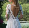 Boho Beach Wedding Dress 2020 A-line Sexy Open Back Bridal Dress Long Sleeve Lace With Appliques and Tulle Wedding Dress Custom made