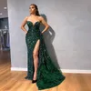 Sexy Dark Green Side Split Prom Dresses Sweetheart Sequined Feather Long Cocktail Party Dress Customized Sweep Train Evening Wears