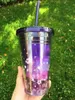 Autentisk natt Sakura Straw Coffee Cup 16oz Cherry Blossoms Purple Cold Water Mug In-Car Out Door Portable Medföljande Cup252O5444572