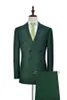 Hot Sale Double-Breasted Dark Green Wedding Men Suits Peak Lapel Two Pieces Business Groom Tuxedos (Jacket+Pants+Tie) W1213