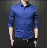 Polos para hombre casual para hombre de negocios de diseño color sólido camisas de la solapa del cuello Recto mejor hombre camisas de boda de manga larga