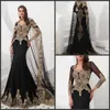 Zeemeermin moslim lange mouw elegante avondjurken formele avondjurken 2019 vrouwen vestidos de fiesta party prom jurken gouden kant applique