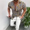 Mens Shirt Fashion Printed Shirt Cardigan Gold Chain Pattern Trend Short Sleeve Button Shirt Tops Slim Fit Shirts Fashion Casual Clothes