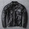 Yr! Gratis frakt.Sales.brand Motorstil Läderjacka Men.Winter Warm Black Genuine Cow Hide Coat.Classic Biker Skull Jacket