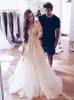 Vit Modern A Line Wedding Dresses Sexig Sheer V Neck Sleeves With Applices Summer Tulle Long Bridal Bowns Plus Size 0430