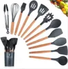 Silicone Cozinhar Utensílios Conjunto de Non-Stick Spatula Shovel Handle Wooden Cooking Ferramentas De Armazenamento Caixa De Armazenamento Utensílios De Cozinha Pastelaria Ferramenta de Cozimento YP434