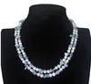 Handmade beautiful 2strands aquamarine white freshwater cultured pearl necklace6-7mm long 43-45cm