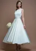 2019 Nowa Vintage Herbata Długość Krótkie Suknie Ślubne Satin A-Line Bez rękawów Simple 1950's Bridal Suknie Nieformalne Custom Made