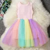 Robe arc-en-ciel pour bébés filles, robes de princesse licorne pour enfants, jupe à bulles colorée de dessin animé, robe de bal Cosplay, vêtements de spectacle